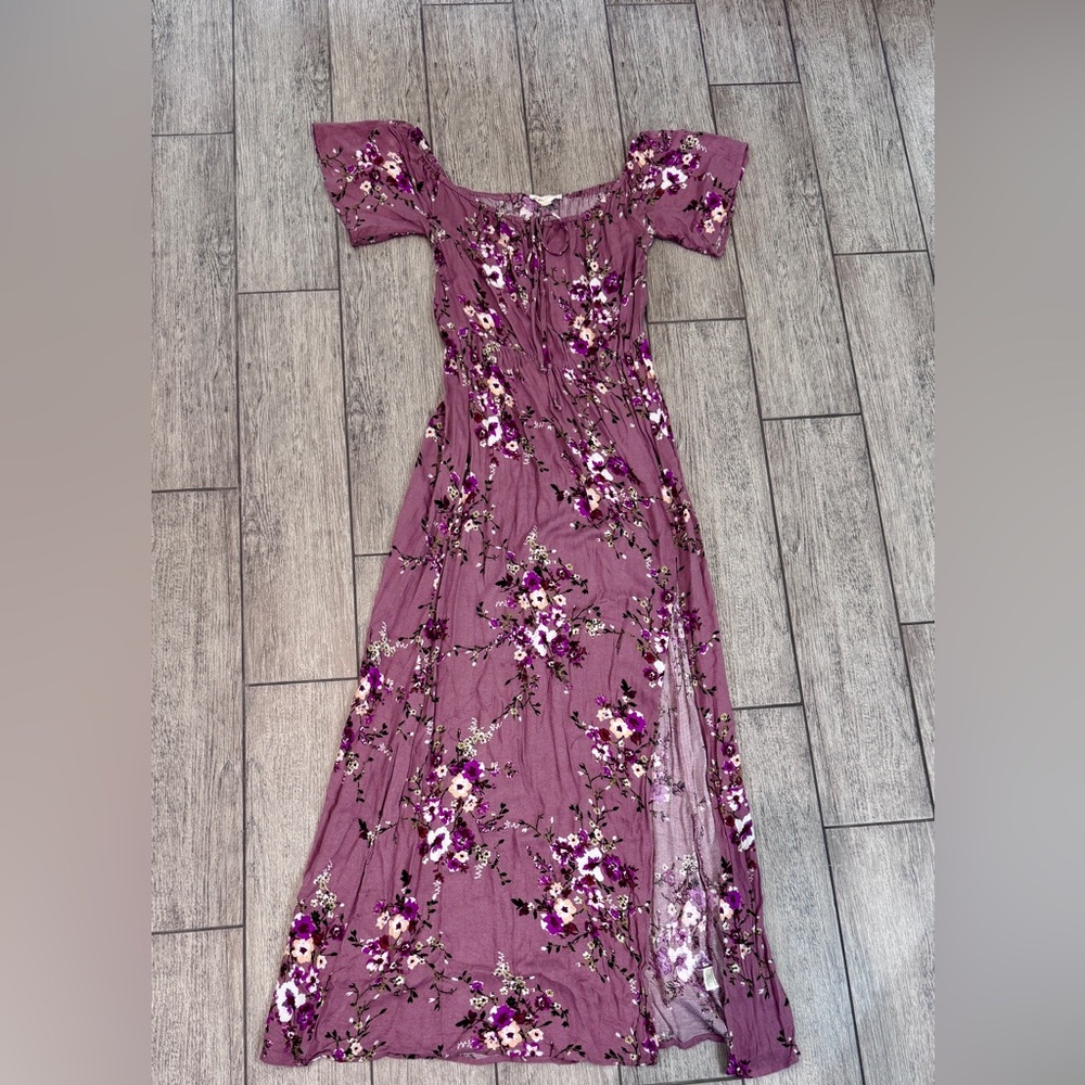 Lovestitch Mauve Maxi Dress with Flutter Sleeves and Scoop Neck